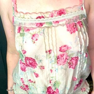 Floral Pink and Cream Peasant Tank